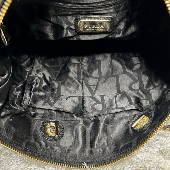 Furla Julia Leather Shoulder Bag with Gold Chain/Black Leather Straps (Black) - Picture 5 of 6